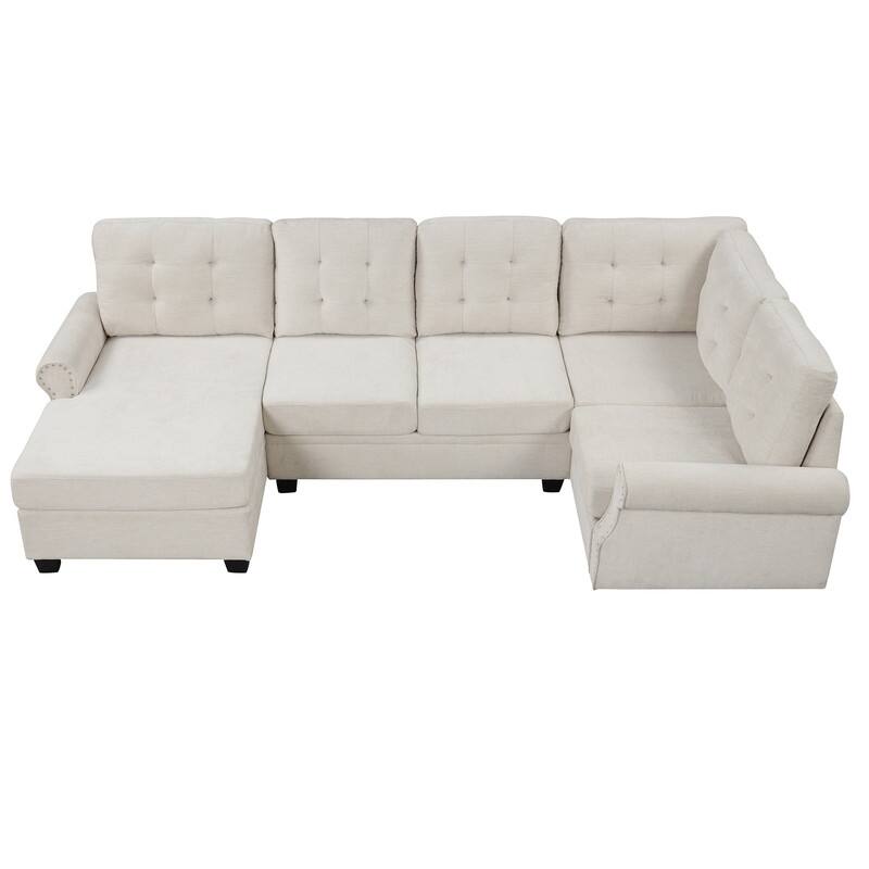 Elegant Design 120" Modern Upholstered Linen UShaped Corner Sectional